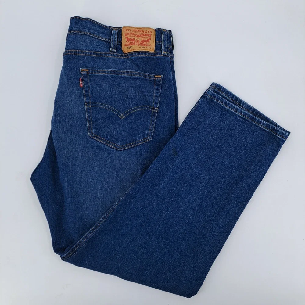 Levi's 505 Regular Fit Jeans Mens 40x30 Cotton Blend Blue Solid Straight Leg